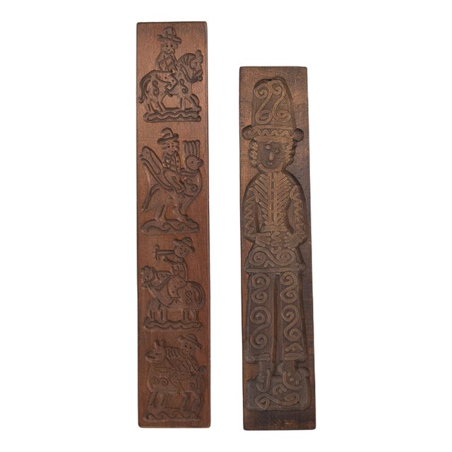 Dutch Wooden Speculaas Cookie Cutters, 1920s, Set of 2 For Sale