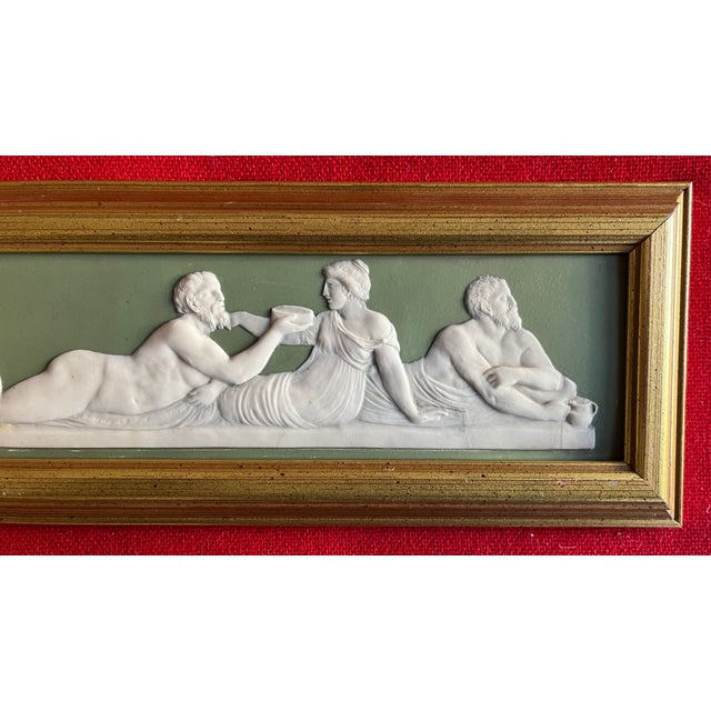 Early 19th Century Antique Early 19th Century Wedgwood Sage Green Jasperware Framed Wall Plaque - "Roman Banquet" Circa 1800 For Sale - Image 5 of 9