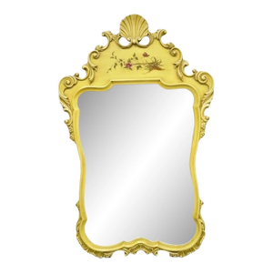 Vintage Union National Chinoiserie Yellow Shell Carved Wood Frame Wall Mirror