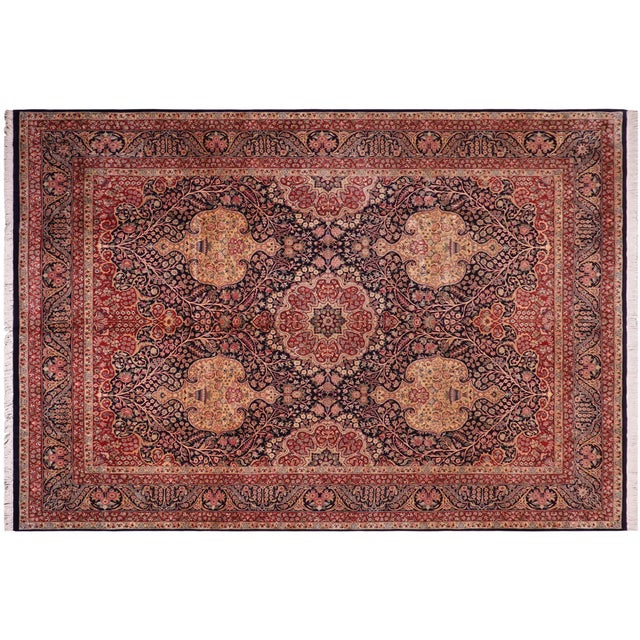 Blue Art Nouveau 1990's Sultan Pak-Persian Blue/Blue Wool Rug - 9'2'' X 12'1'' For Sale - Image 8 of 9