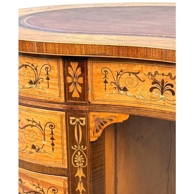 Kidney-Shaped Satinwood Desk from Edwards & Roberts, Late 19th Century For Sale - Image 9 of 15