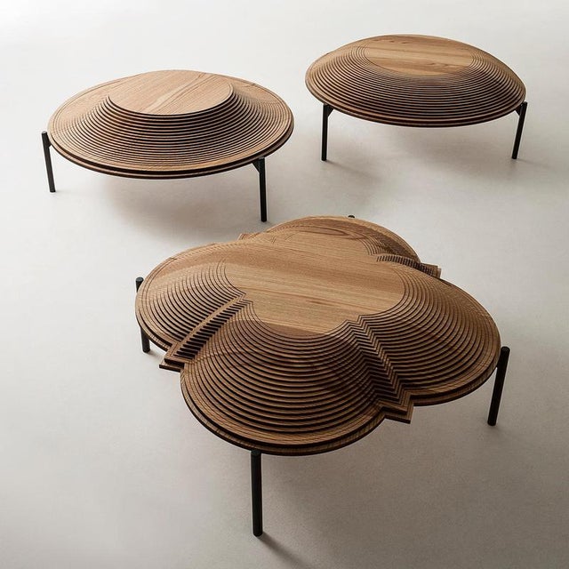 Dome Collection Coffee Table by Sebastiano Bottos Unique Dimensions: Ø 90 x H 33 cm Materials: Elm-veneered plywood, metal...