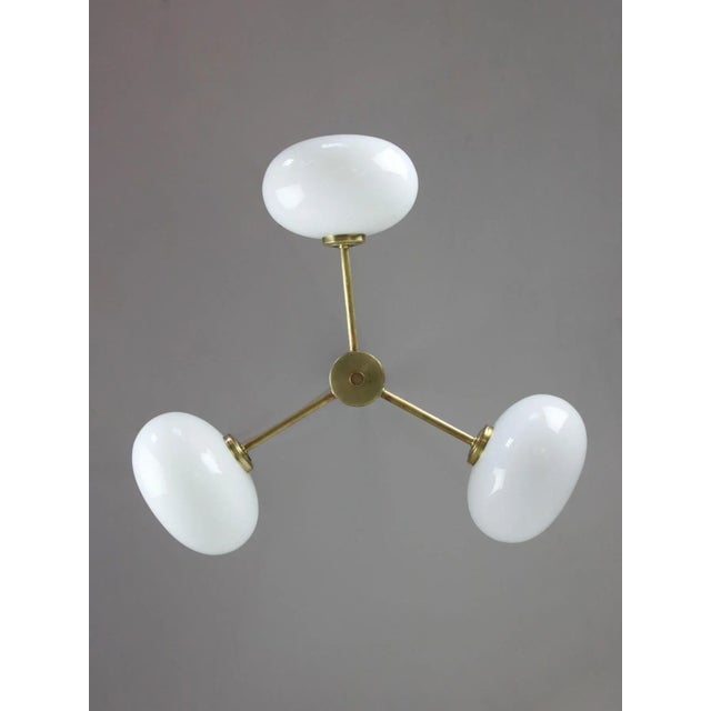 Mid-Century Brass Opaline Glass Chandelier For Sale - Image 9 of 18