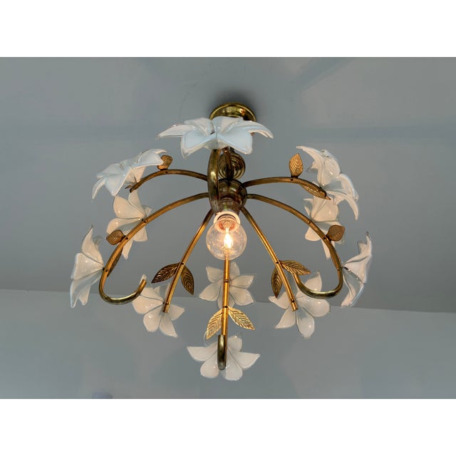 Vintage Murano Style Glass Daisy Chandelier With Handcrafted White Floral Details For Sale - Image 16 of 16