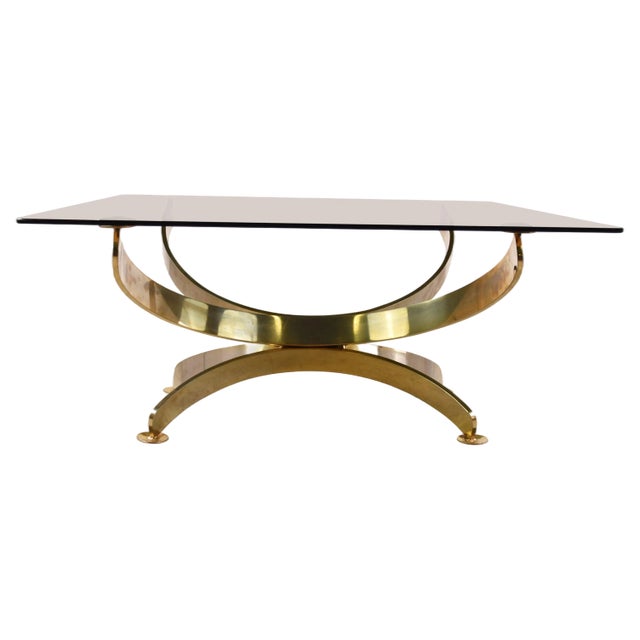 Italian Brass and Smoked Glass Coffee Table, 1970s For Sale