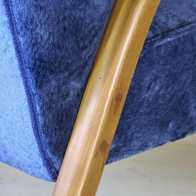 Art Deco Blue Velvet Armchair in Beech Wood, France, 1920s For Sale - Image 11 of 14