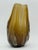 Mid Century Murano Amber Art Glass Aventurine Gold Flecks Vase Basket Handled Rich amber hue with aventurine gold flecks
