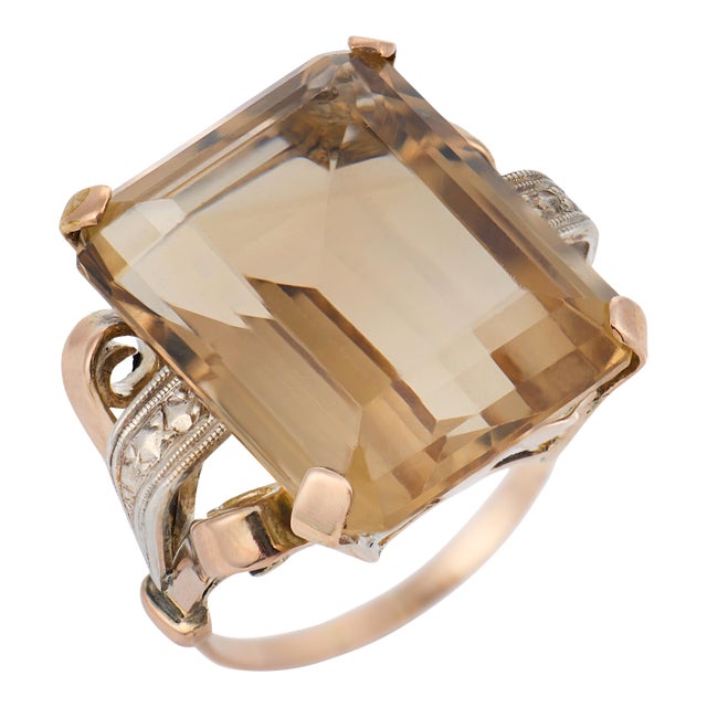 Retro 21.90 Carat Topaz Low-Karat Rose Gold Silver Cocktail Ring, Size 8 For Sale