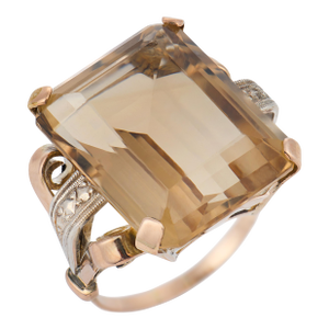Retro 21.90 Carat Topaz Low-Karat Rose Gold Silver Cocktail Ring, Size 8