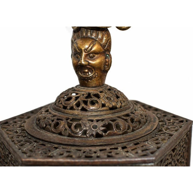 Copper Antique Indian Goddess Pendant Light Lantern Copper Brass Filigree For Sale - Image 8 of 14