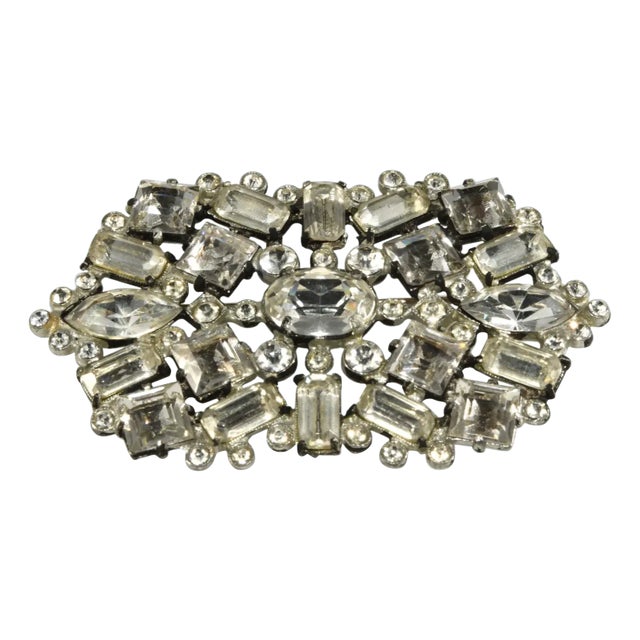 Vintage 1930s Clear Rhinestone Pot Metal Brooch For Sale