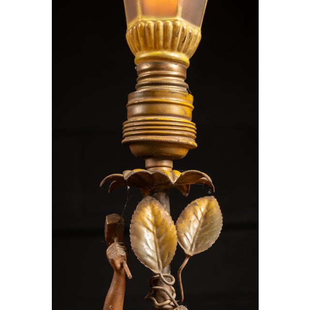 Art Nouveau Antique Art Nouveau German Spelter Blacksmith Lamp For Sale - Image 3 of 8