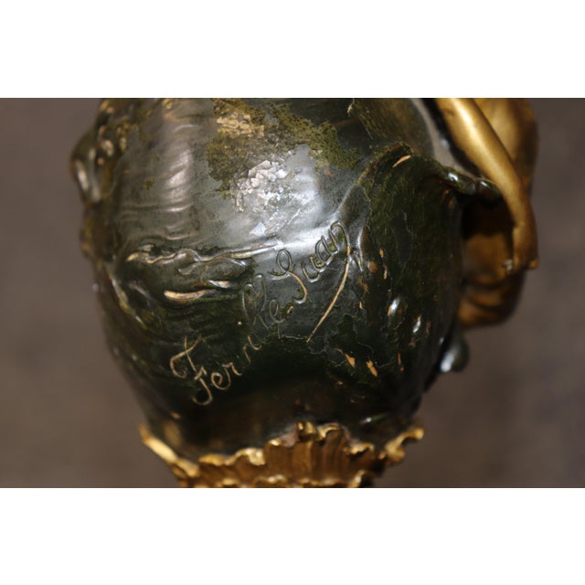 19th Century Pair Art Nouveau Bronze and Marble Top End Tables by Ferville Suan For Sale - Image 11 of 17