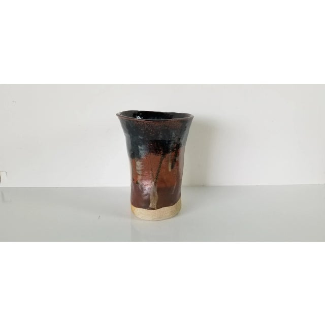 Ceramic Vintage Signed Brown Glaze Art Pottery Vase For Sale - Image 7 of 10
