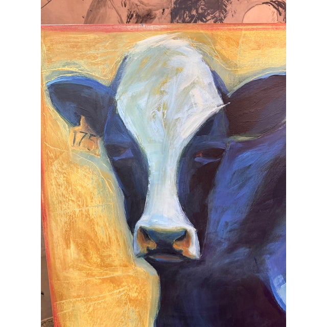 Suzanne Frazier Blue Cow Oil on Canvas Painting For Sale - Image 4 of 12