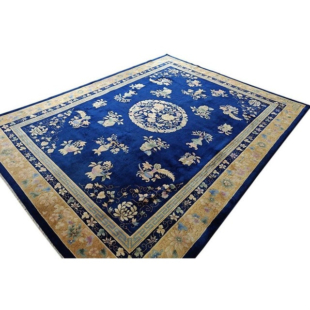Navy Blue 1920s Navy Classic Pomegranate Medallion Antique Chinese Art Deco 8' 9"x 11' 6" For Sale - Image 8 of 9