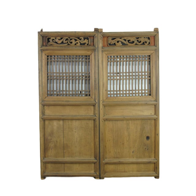 Wood A Pair Antique Chinese Wood Screen Panels 1 For Sale - Image 7 of 7