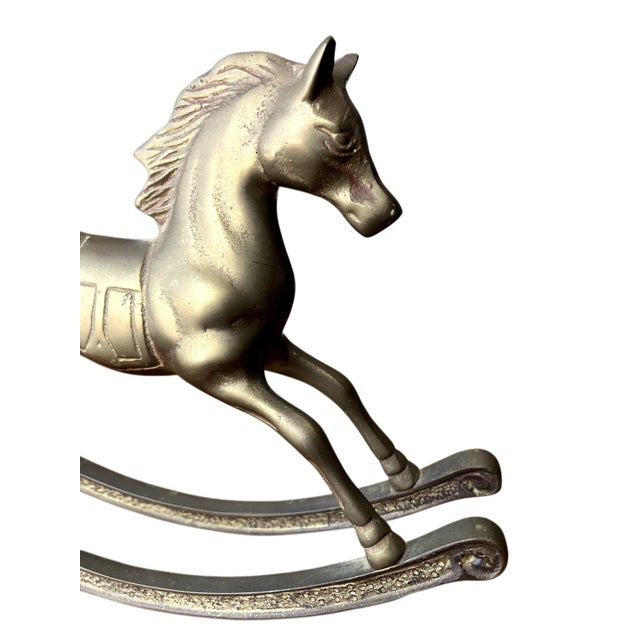 Pair of Vintage Solid Brass Rocking Horse Figurines With Patina. For Sale In Milwaukee - Image 6 of 18