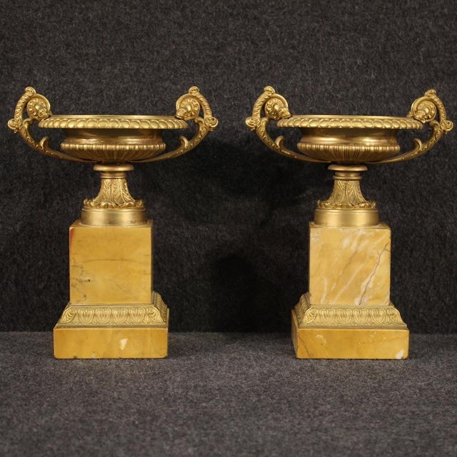 1930s Gilded Bronze and Yellow Marble Centerpieces, 1930, Set of 2 For Sale - Image 5 of 13