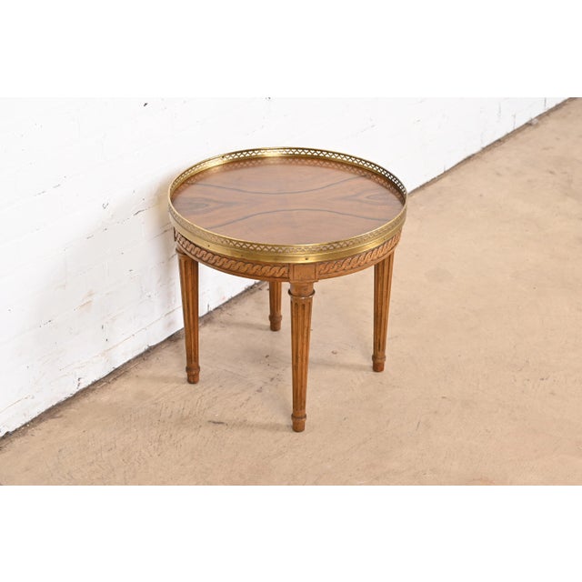 1960s Baker Furniture French Regency Louis XVI Burled Walnut Tea Table For Sale - Image 5 of 12