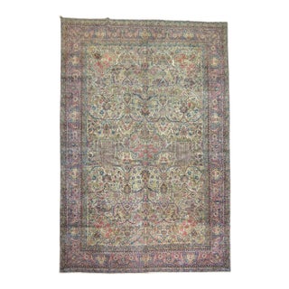 Zabihi Collection Traditional Blue Pink Formal Kerman Large Rug For Sale