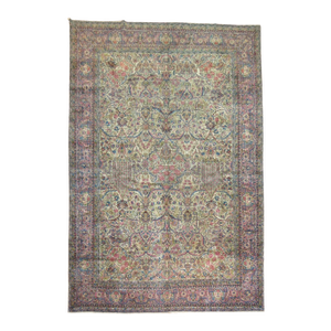 Zabihi Collection Traditional Blue Pink Formal Kerman Large Rug