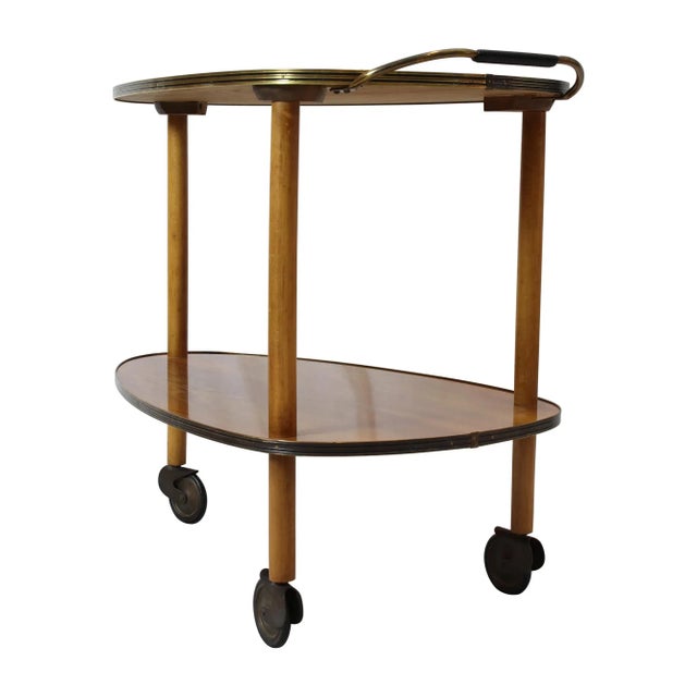 Vintage Walnut Serving Cart, 1950s For Sale - Image 6 of 9