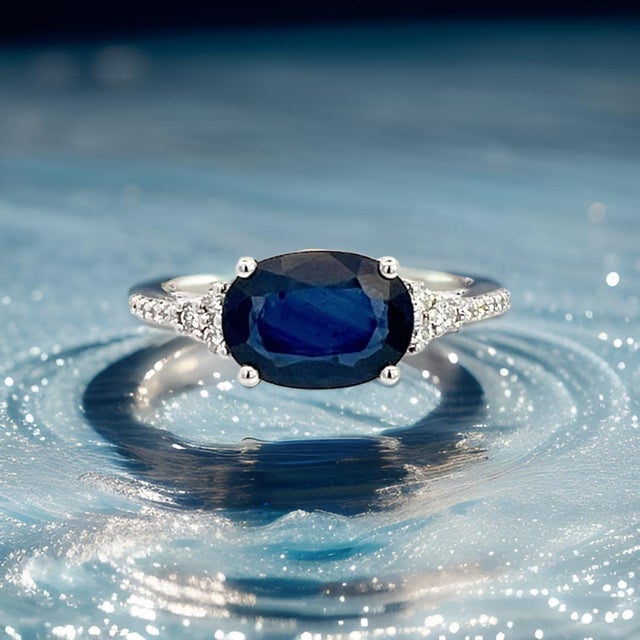 Natural Sapphire Diamond Ring Size 6.25 14k W Gold 2.86 TCW Certified, Size 9.25 For Sale In New York - Image 6 of 11
