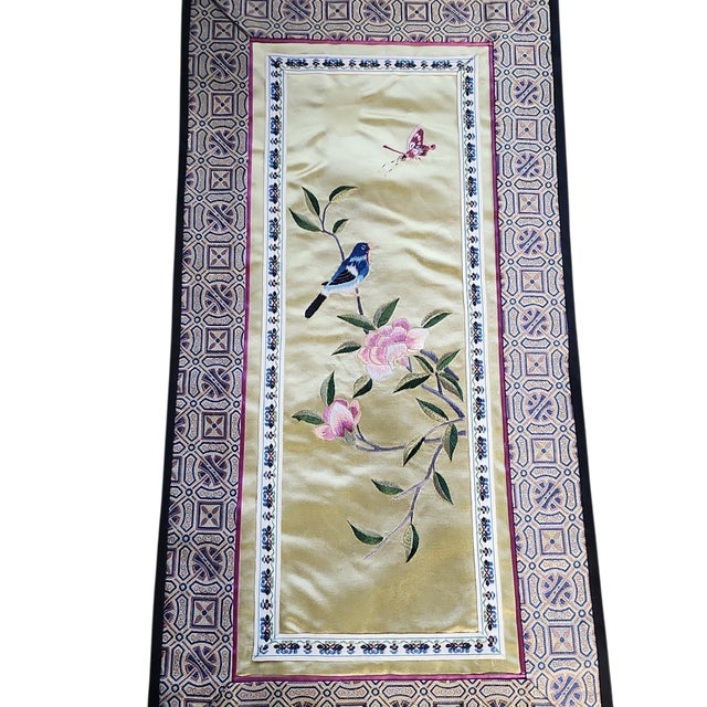 Chinese Pair Antique Chinese Hand Embroidered Silk Panels - Unframed For Sale - Image 3 of 4