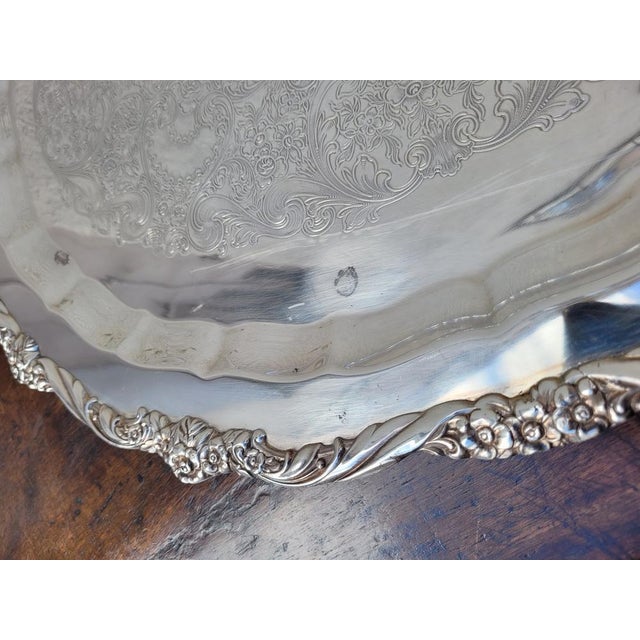 Antique Silver Metal Tray For Sale - Image 12 of 17