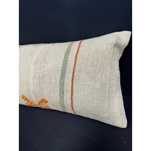 Turkish Hemp Pillow Cushion Natural Beige Orange Cushion Cover 14"x40" For Sale - Image 4 of 4