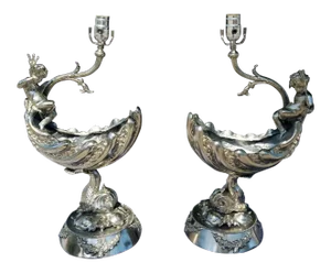1960's Vintage Putti & Triton Nautical Lamps- A Pair