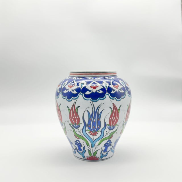 Ceramic Handmade Ceramic Small Lidded Vase (20cm) – “Küpecik” Form with Colorful Tulips – Elegant Tabletop Accent For Sale - Image 7 of 8