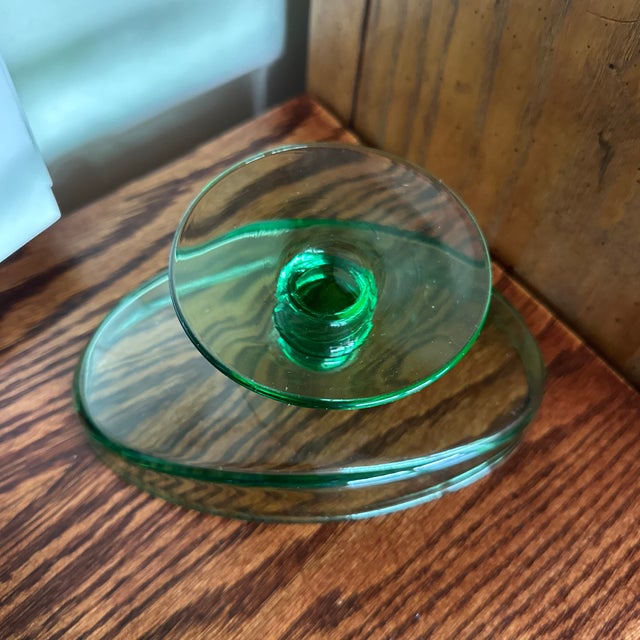 Bright Green Vintage Fostoria Glass Co. Vesper Green Footed Candy Jar & Cover, Also Known as a Covered Compote Bowl. For Sale - Image 8 of 10