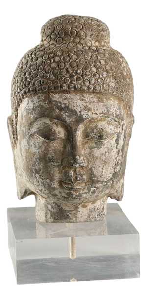 Stone Buddha Head with Acrylic Glass Base