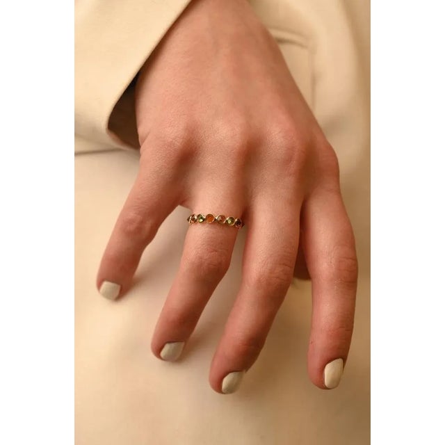 Art Deco 14k Yellow Gold Tourmaline Half Eternity Band Ring Size 7 ( All Sizes Available ) For Sale - Image 3 of 12