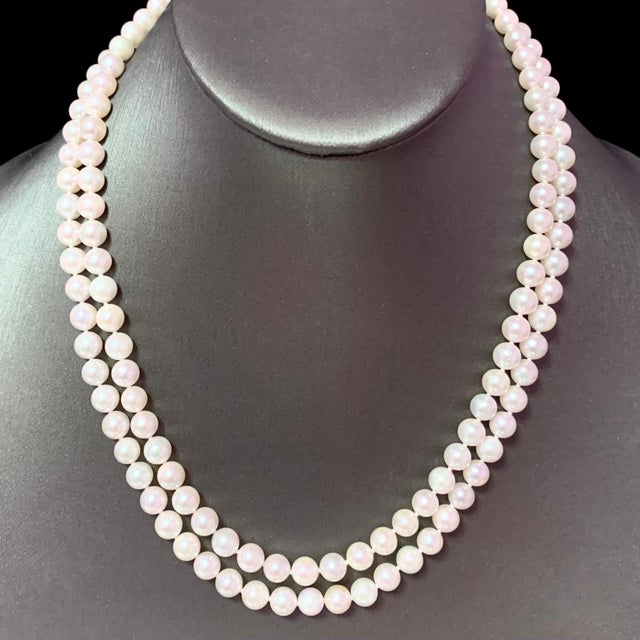 Diamond Akoya Pearl 2-Strand Necklace 18k Gold Certified For Sale In New York - Image 6 of 11