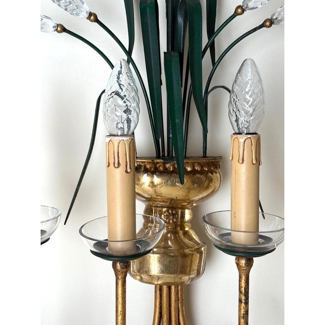 Crystal 4-Arm Wheat Sheaf Wall Sconces from Banci Firenze, Italy, 1980s, Set of 2 For Sale - Image 10 of 17