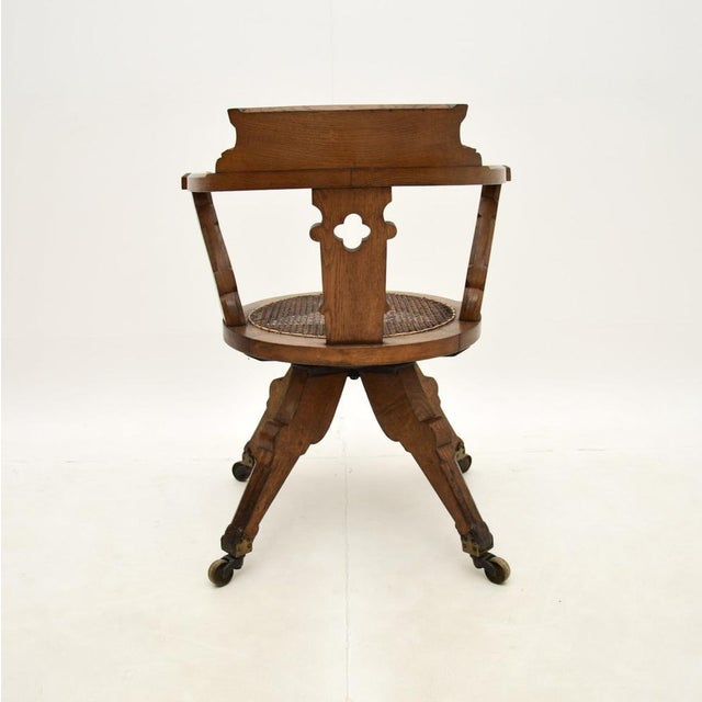 Antique Victorian Gothic Revival Oak Swivel Chair, 1870 For Sale - Image 4 of 13