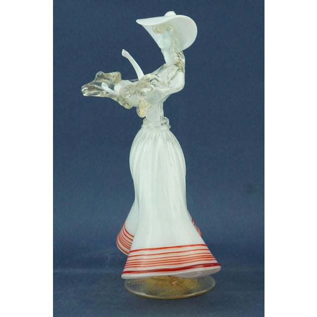 20th Century Murano Opaline Glass Sculpture of a Lady with Red and Gold Glass Paste attributed to Archimede Seguso, Italy For Sale - Image 3 of 18