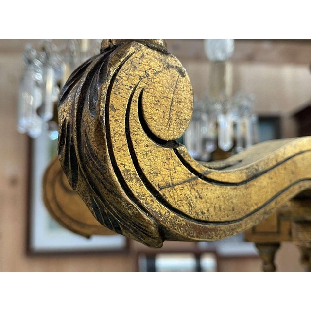Gold 19th Century Gilded Wood Chandelier with Crystal Drops For Sale - Image 8 of 18