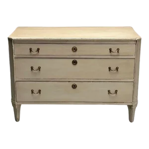 Gustavian, Swedish Commode, Gray Paint Distressed, Brass, Sweden, 1900s