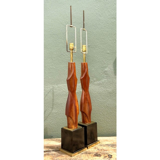 Laurel Lamp Company Vintage Original Laurel Lamp Company Wood Sculptural Lamps - A Pair For Sale - Image 4 of 12