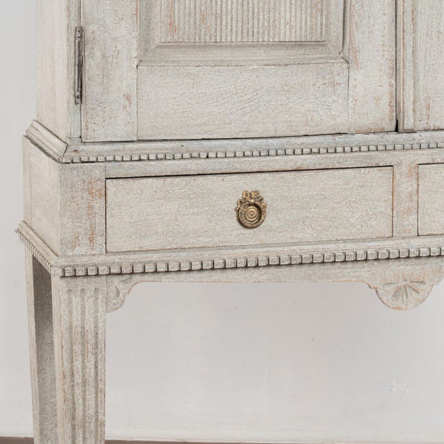 Wood 19th Century Danish Gray Painted Oak Cabinet on Legs With Interior Drawers For Sale - Image 7 of 12