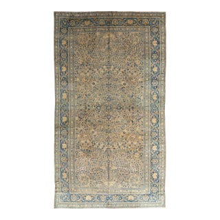 Antique Mashad Persian Carpet, Fine weave, Softs Blues, Beige, Soft Taupe For Sale
