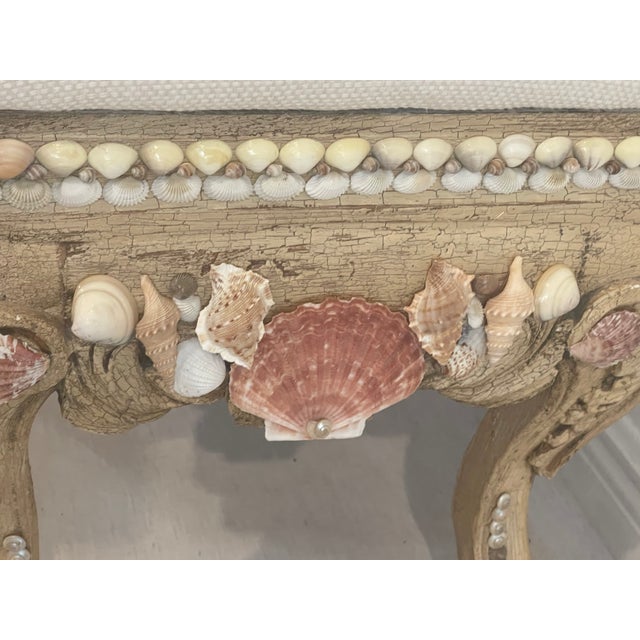 1940s Gorgeous Pair Neoclassical Sea Shell Grotto Encrusted Ottomans For Sale - Image 4 of 5