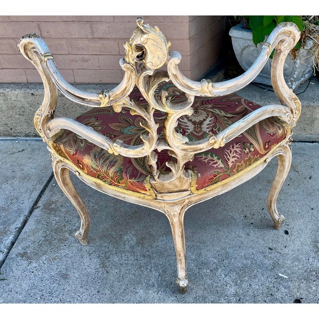Late 19th Century Late 19th Century French Rococo Louis XV Ornately Carved Painted Distressed Corner Captain's Chair For Sale - Image 5 of 12