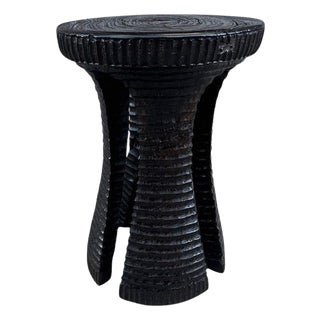 Andrianna Shamaris Sculptural Teak Wood Side Table or Stool For Sale