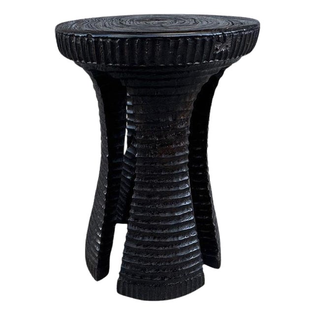 Andrianna Shamaris Sculptural Teak Wood Side Table or Stool For Sale