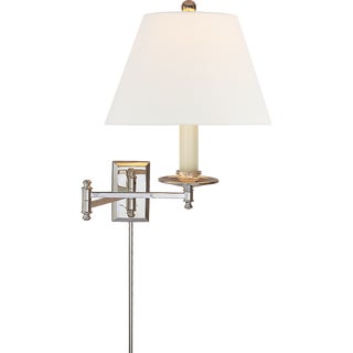 Chapman & Myers for Visual Comfort Signature Dorchester Swing Arm in Polished Nickel with Linen Shade For Sale